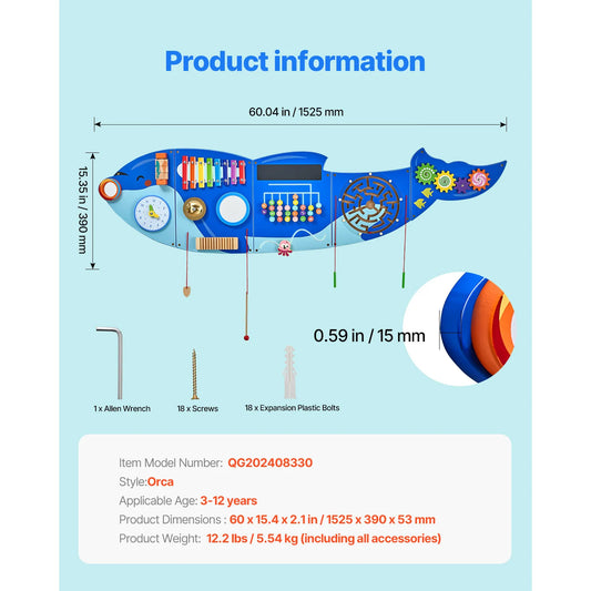 SucceBuy Orca Kids Wall Busy Board Montessori Sensory Learning Toys
