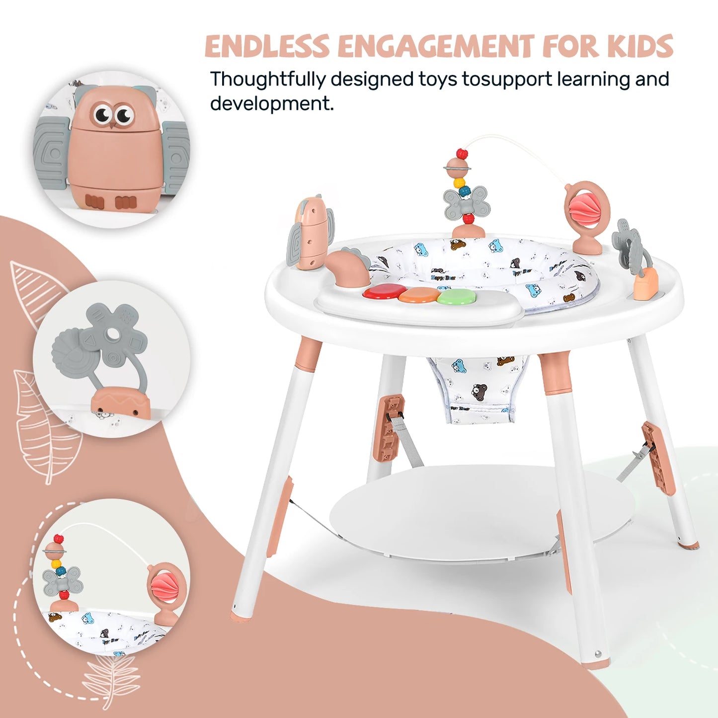 Multi-Functional Baby Play Center – 3-in-1 Activity Center with Removable Toys, 360° Seat & Adjustable Height (Blue/Pink/Green)