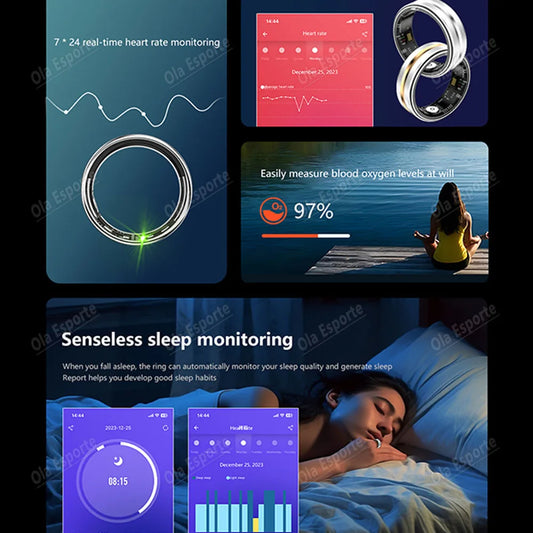 Smart Ring Heart Rate Blood Oxygen Monitor Waterproof