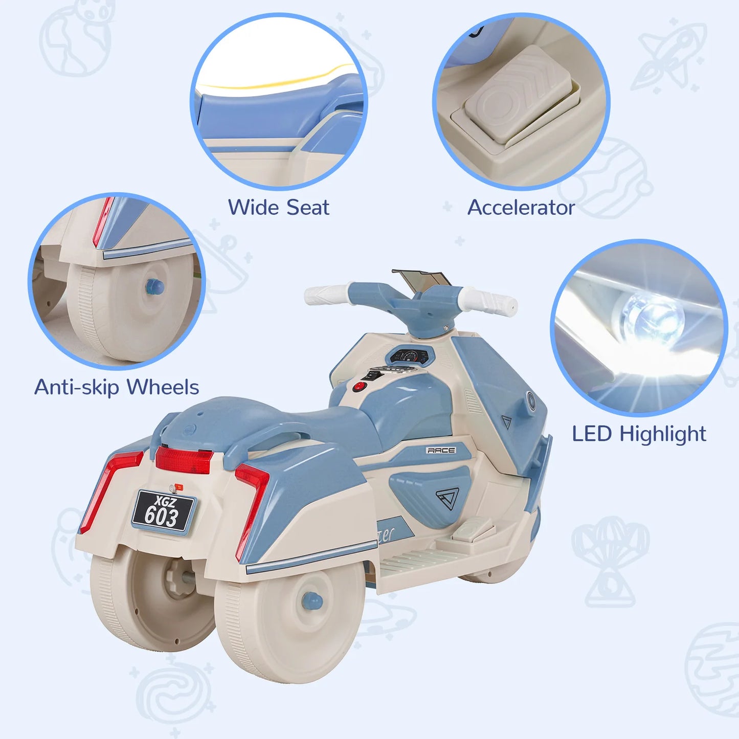 Kids Electric Motorcycle Ride On Car 6V Battery Lights Music