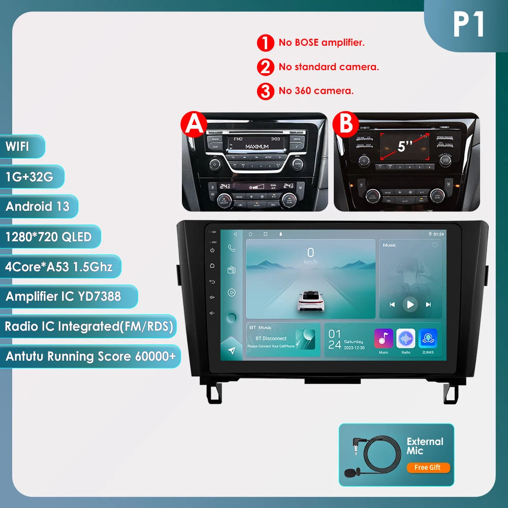 6115 Android 14 Auto Car radio For Nissan Qashqai 2 J11 X-Trail X Trail 3 T32 Rogue multimedia player 4G Carplay 2din Autoradio