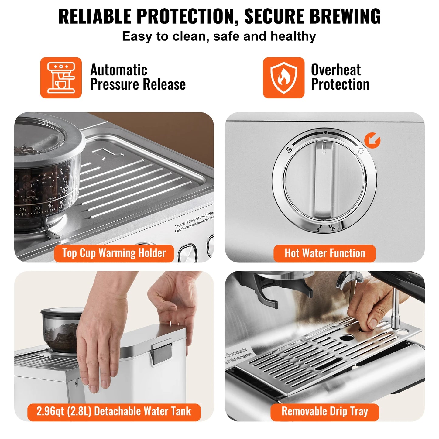 VEVOR Espresso Machine With Grinder 15 Bar Semi Automatic Coffee