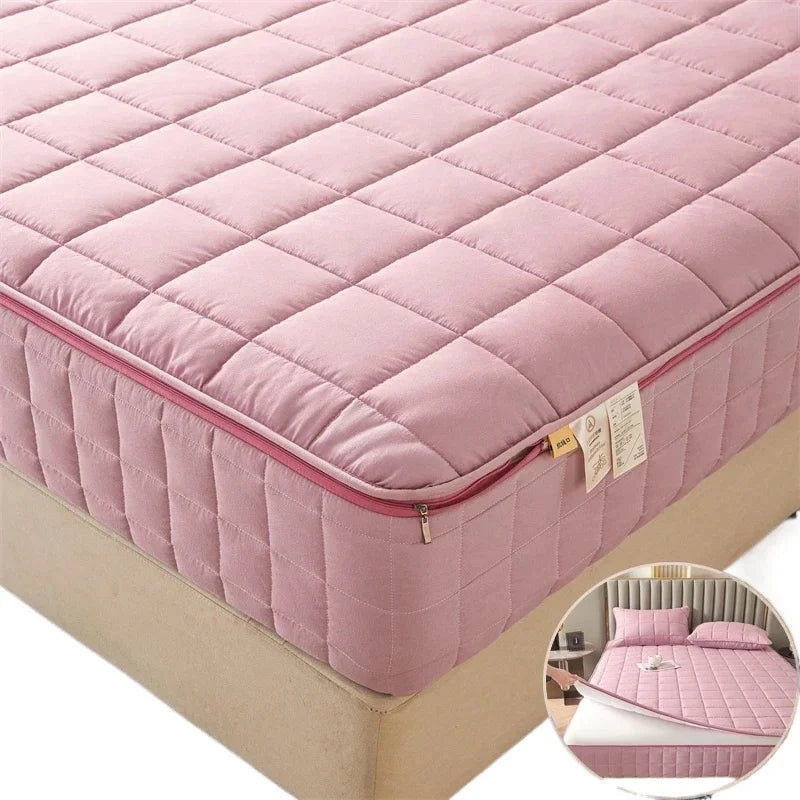 Fully Enclosed Thickened Fitted Sheet With Zip Off Top