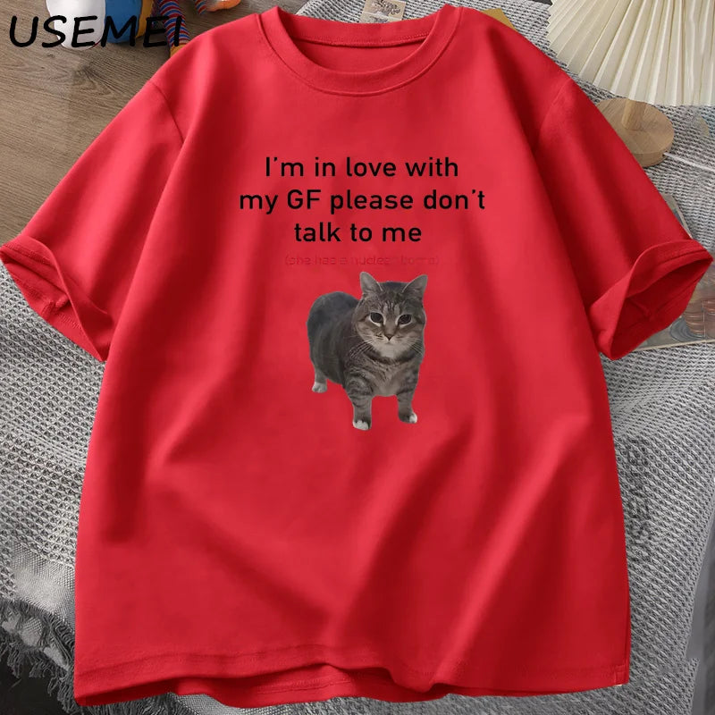 USEMEICN Im In Love With My Girlfriend Funny Cat Tee For Couples