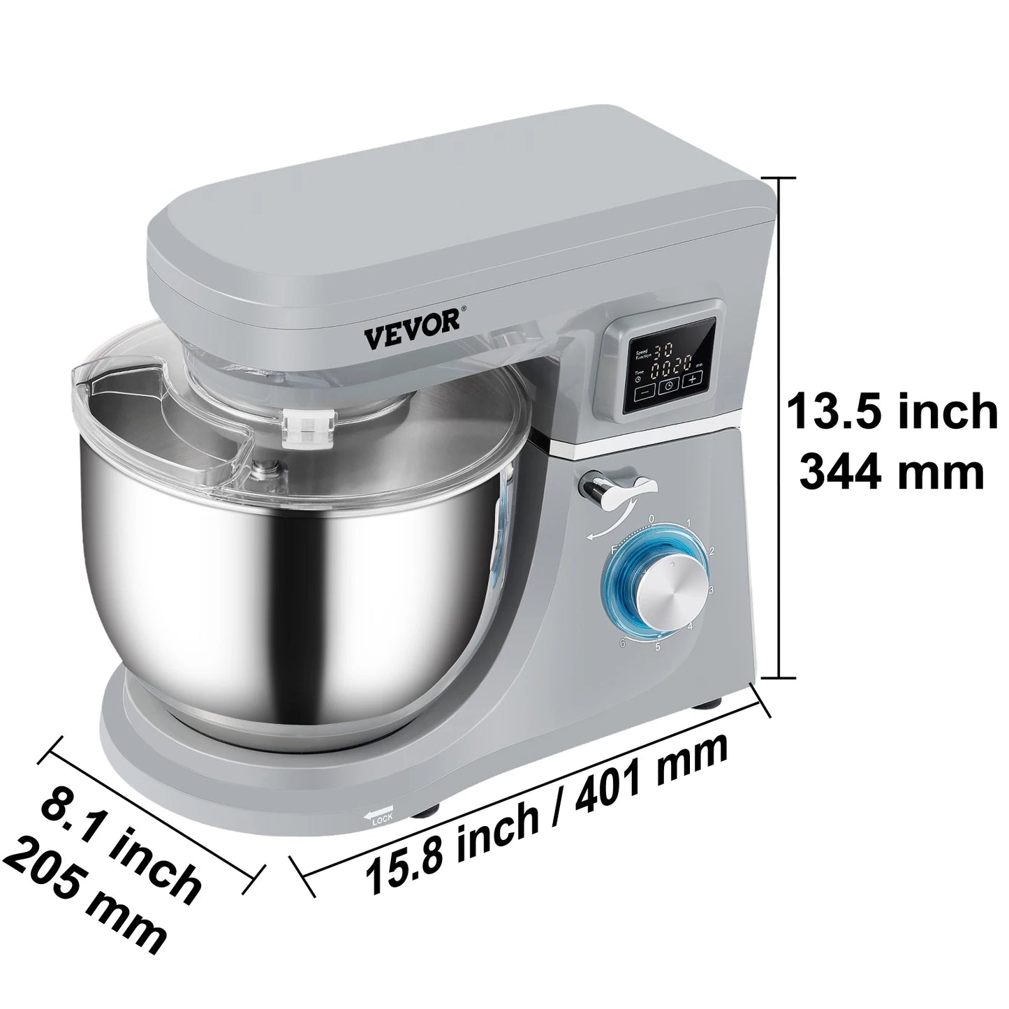 VEVOR Stand Mixer 660W 6 Speeds LCD Touch Panel Stainless Bowl