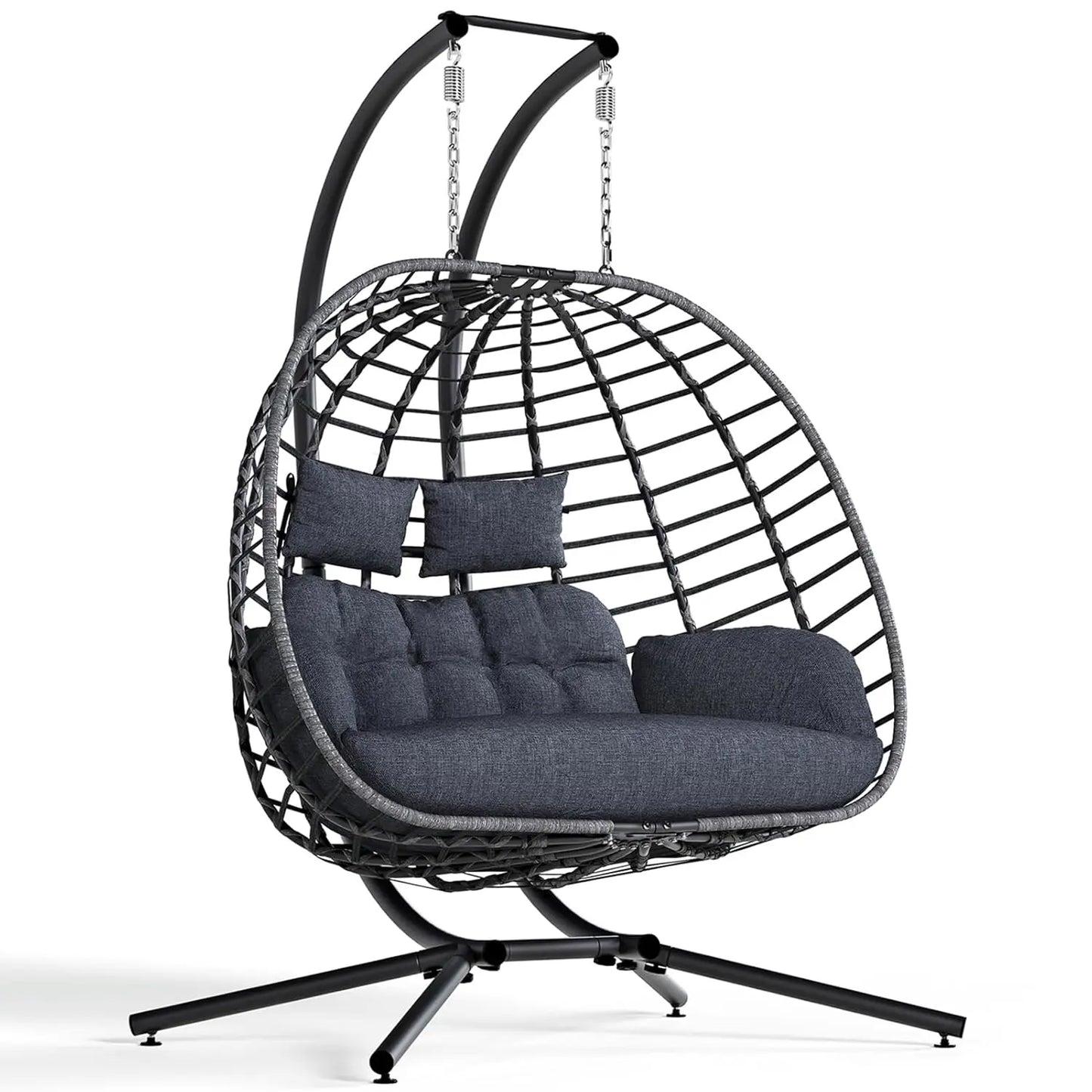 Double Hanging Egg Chair with Stand, Outdoor Patio 2 Person Wicker Hammock Swing Chairs with Cushion Loveseat for, Customized