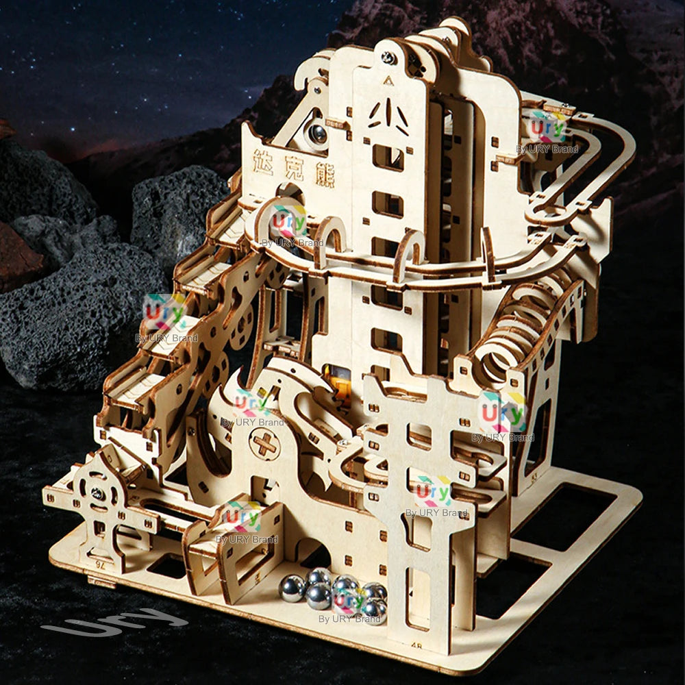 Ury 3D Wooden Puzzles Catapult Marble Run Set