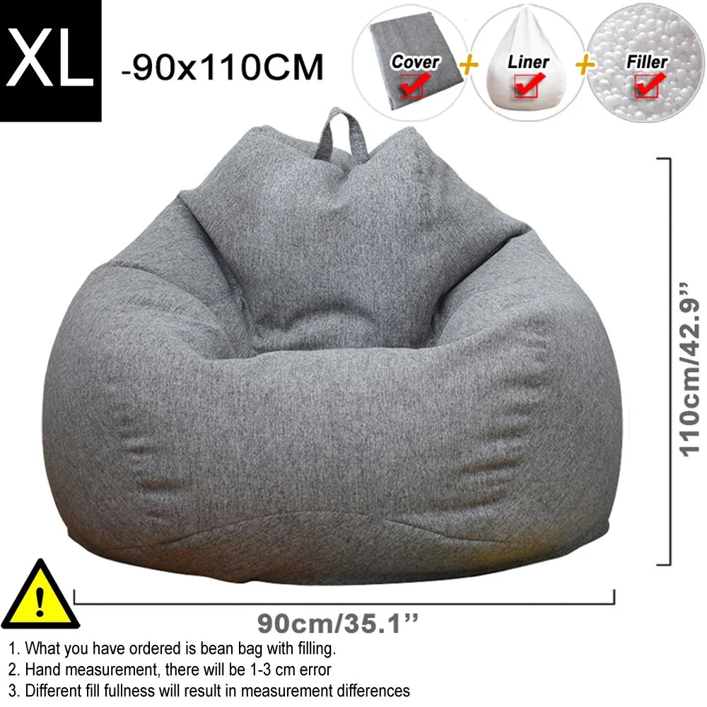 OTAUTAU Washable Linen Bean Bag Chair With Filling
