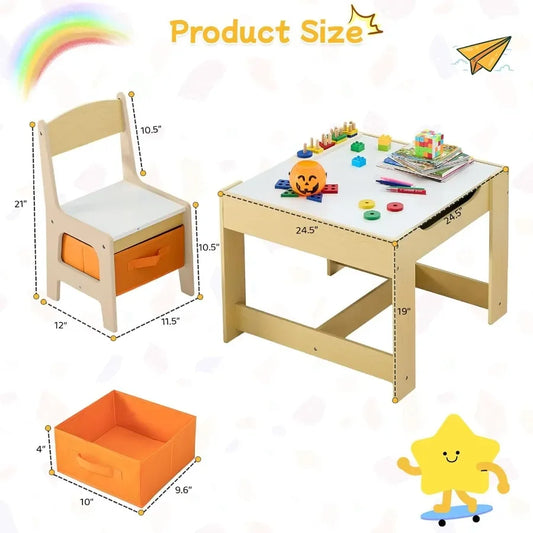Zhuxiang 3 In 1 Wooden Activity Table And Chair Set