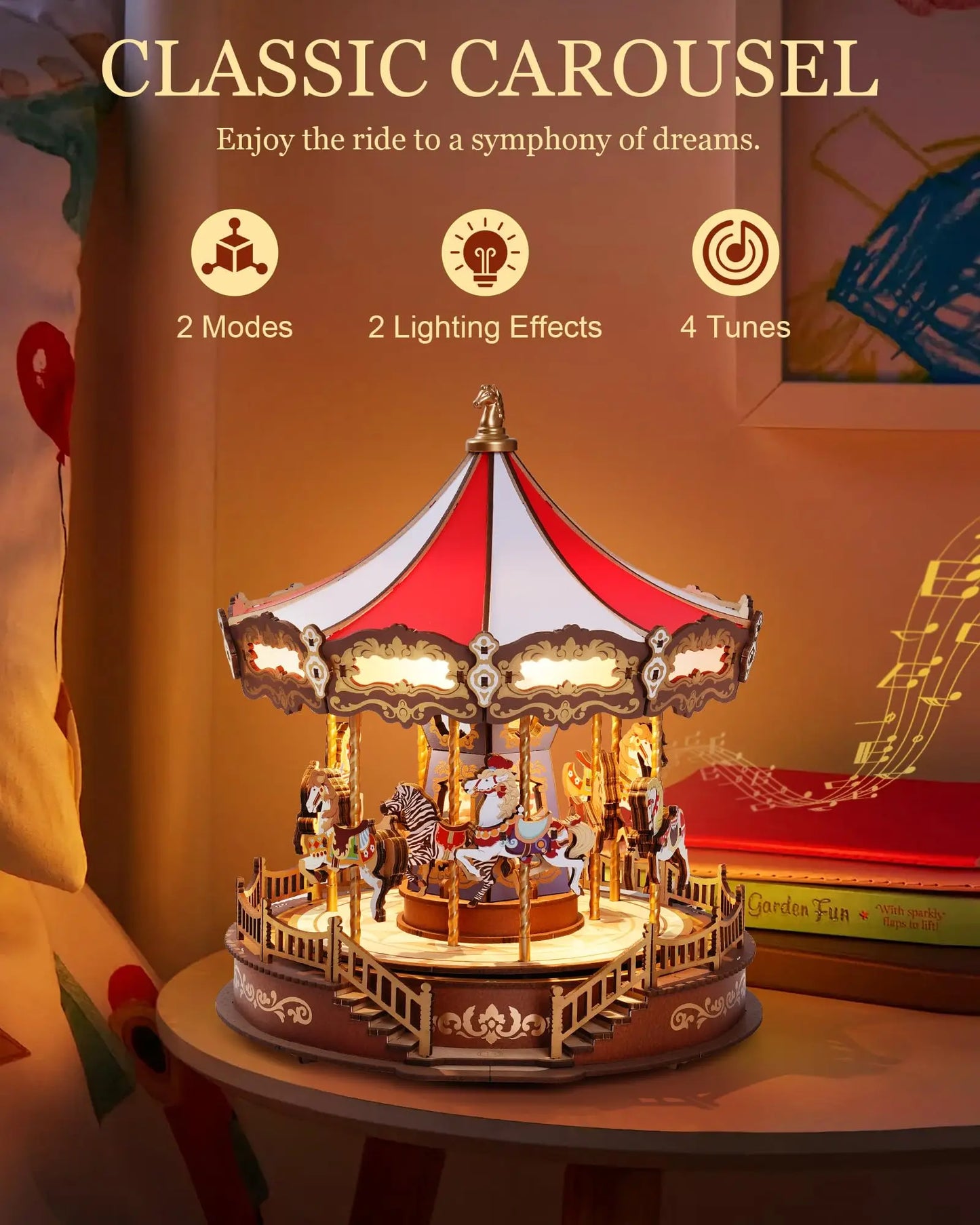Robotime Rolife Classic Carousel Music Box Puzzle With Lights