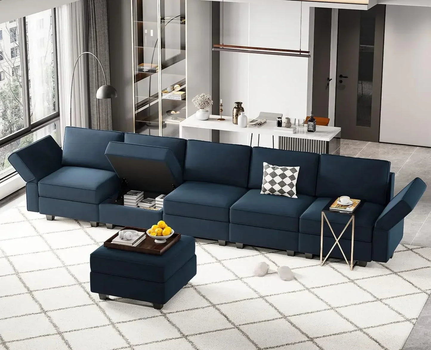 Modular Velvet Sectional Sofa With Chaise Lounge Sleeper And Storage