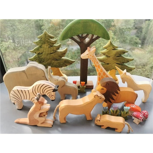 Jumpsecret Wooden Animals Stacking Blocks Set Basswood For Kids
