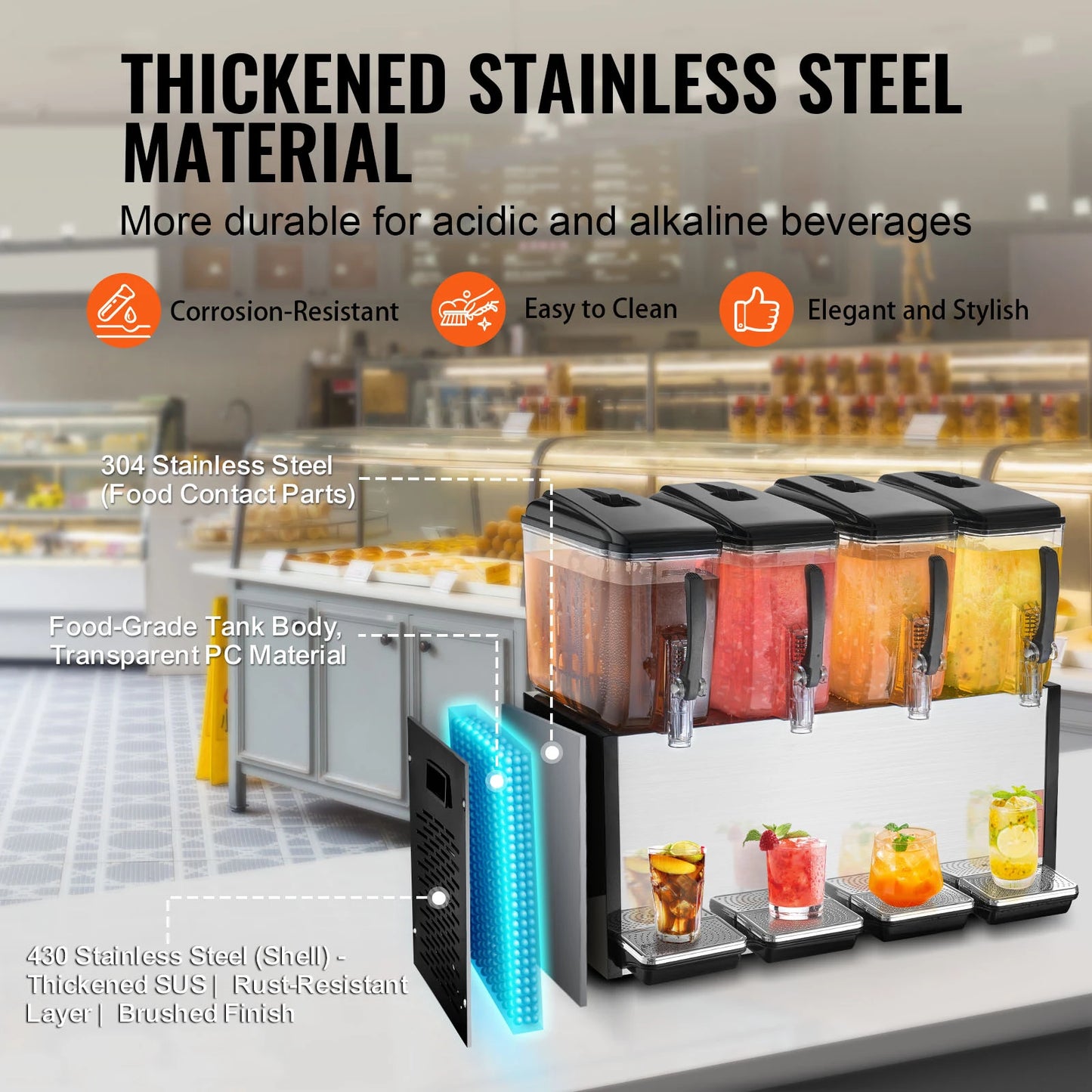 SucceBuy Commercial Beverage Dispenser 4 Tank Stainless Steel