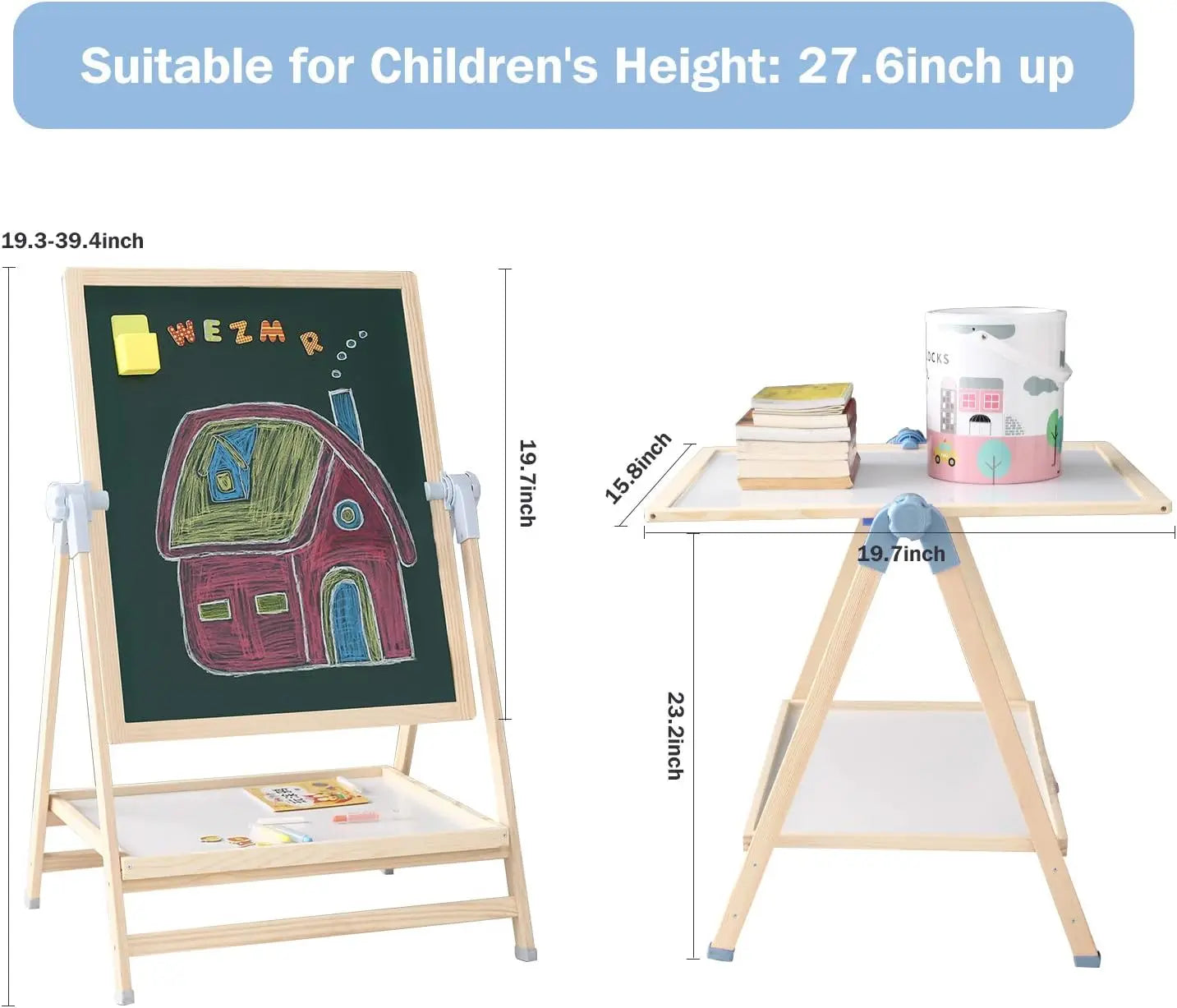 Kids Art Easel Set With Double Sided Board And Supplies