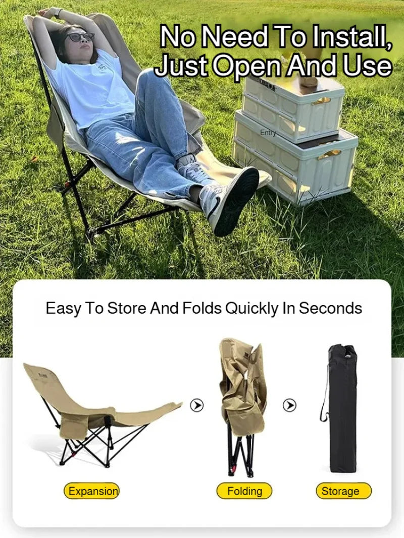 Portable Folding Chair Folding Recliner Curved Headrest Comfort Experience Easy Storage Lunch Foldable Recliner With Leg Rests