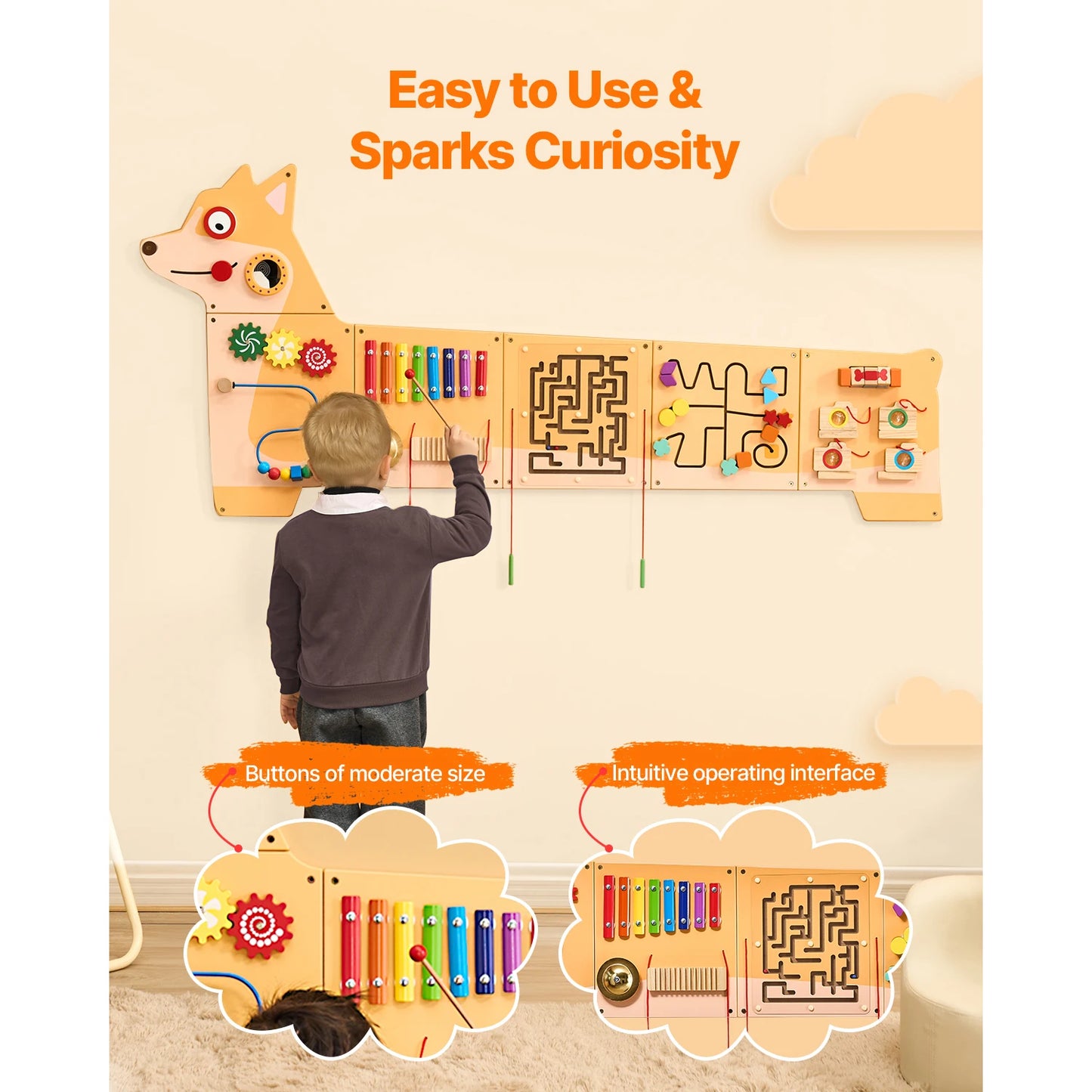 Montessori Wall Sensory Learning Activity Center for Kids
