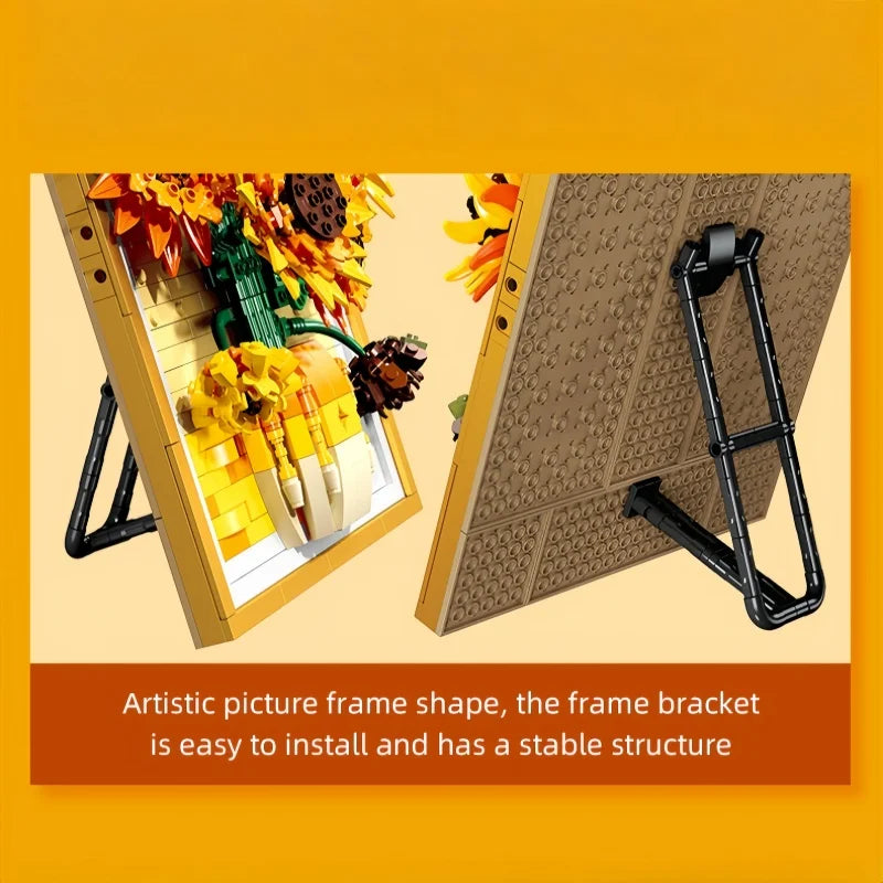 KNEW BUILT Stereo 3D Sunflower Frame Ornament Building Blocks Creative Decor