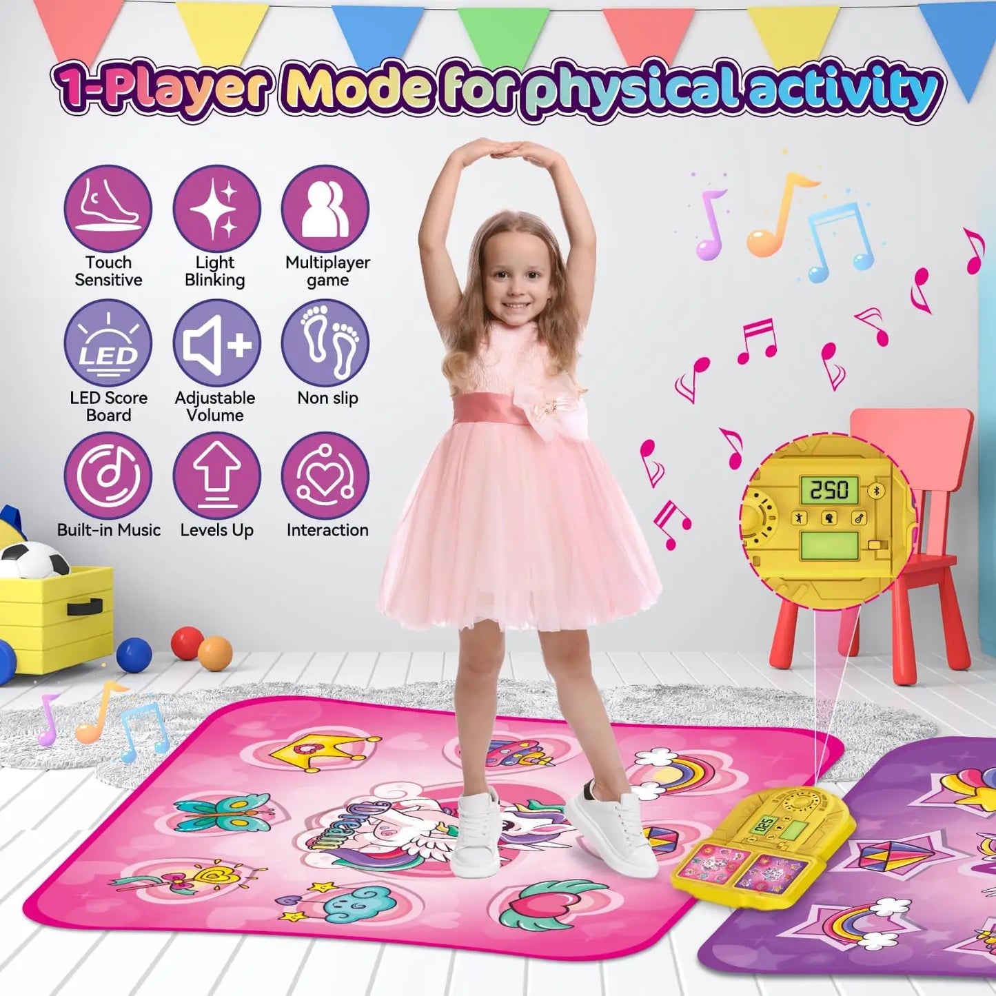 VATOS Unicorn Dance Mat Twin Pack 9 Level Dancing Game