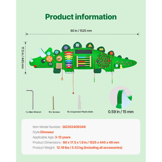 SucceBuy Dinosaur Busy Wall Board 11 Activity Panels Montessori Toys