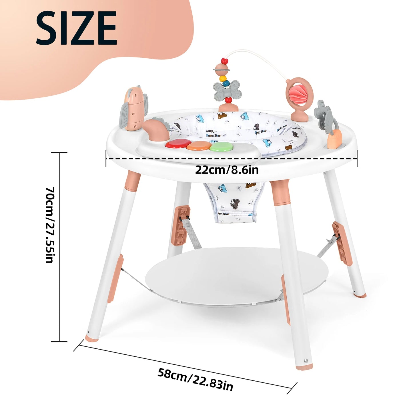 Multi-Functional Baby Play Center – 3-in-1 Activity Center with Removable Toys, 360° Seat & Adjustable Height (Blue/Pink/Green)