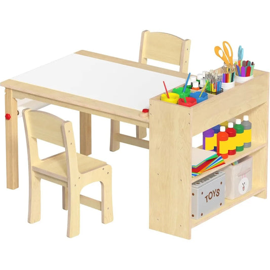 Wooden Art Desk For Kids With Table And Two Chairs