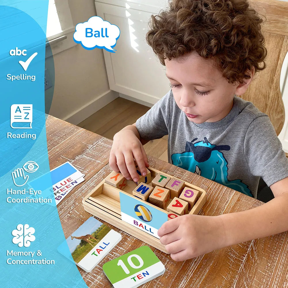 Spelling Games Flash Cards Montessori Wooden Letters CVC Learning