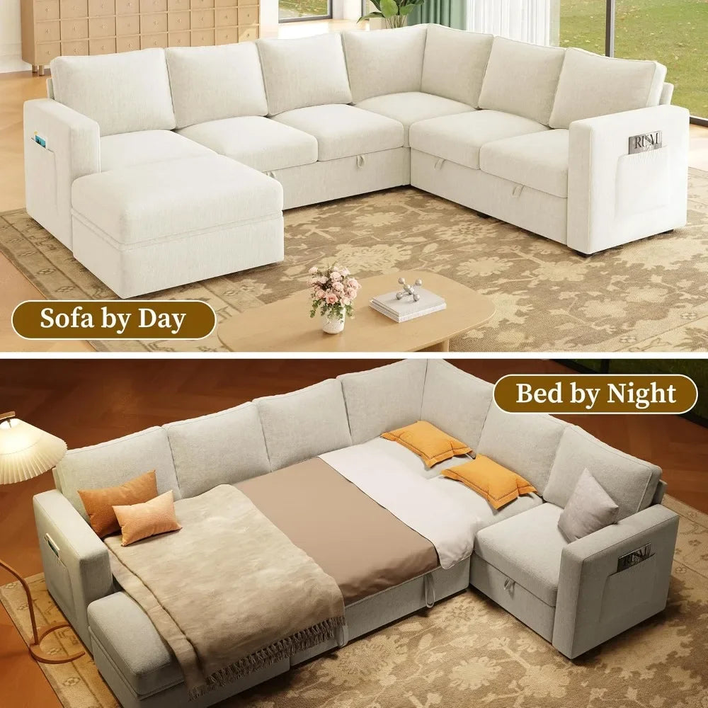 NONECN Modern L Shaped 7 Seat Sectional Sofa With Storage