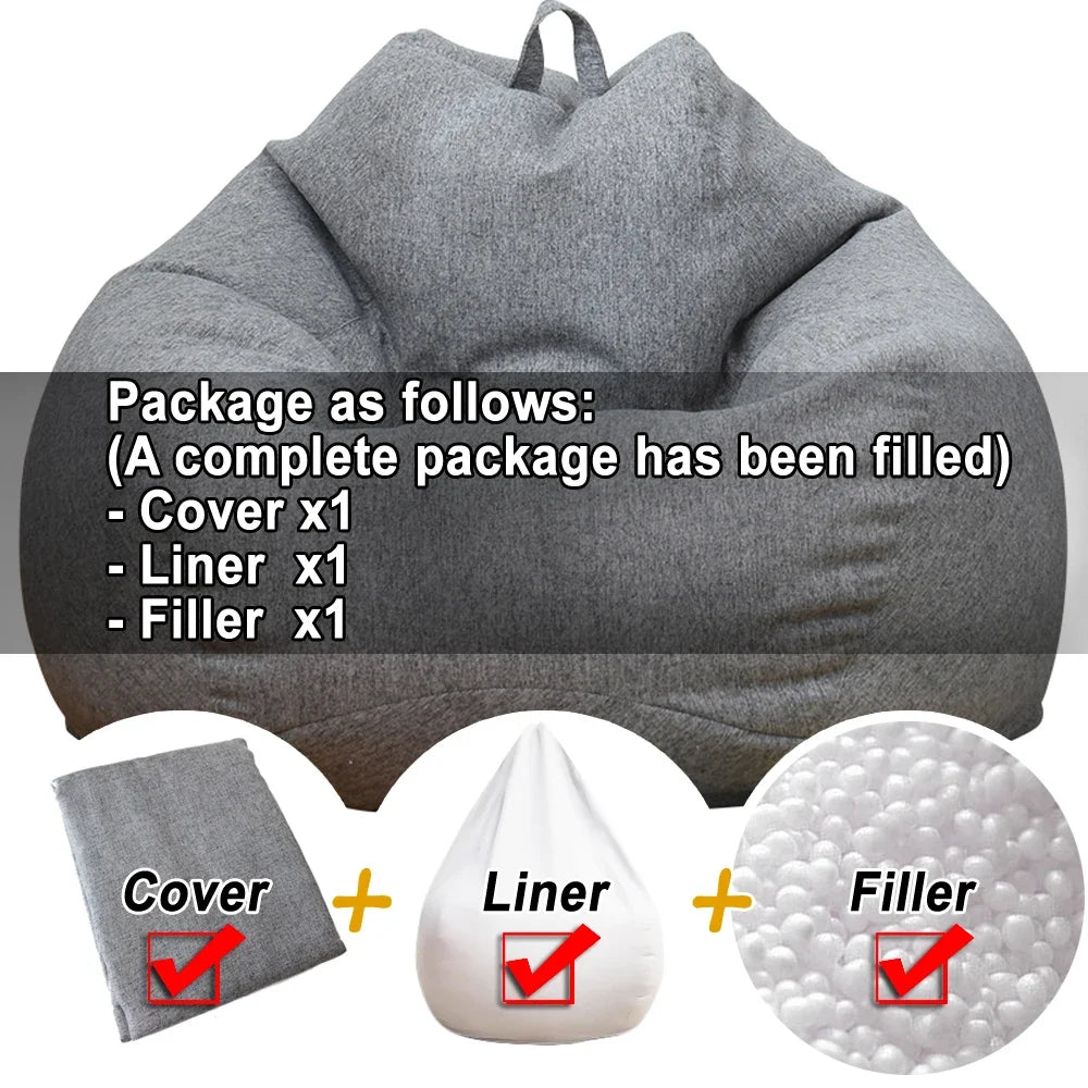 OTAUTAU Washable Linen Bean Bag Chair with Filling