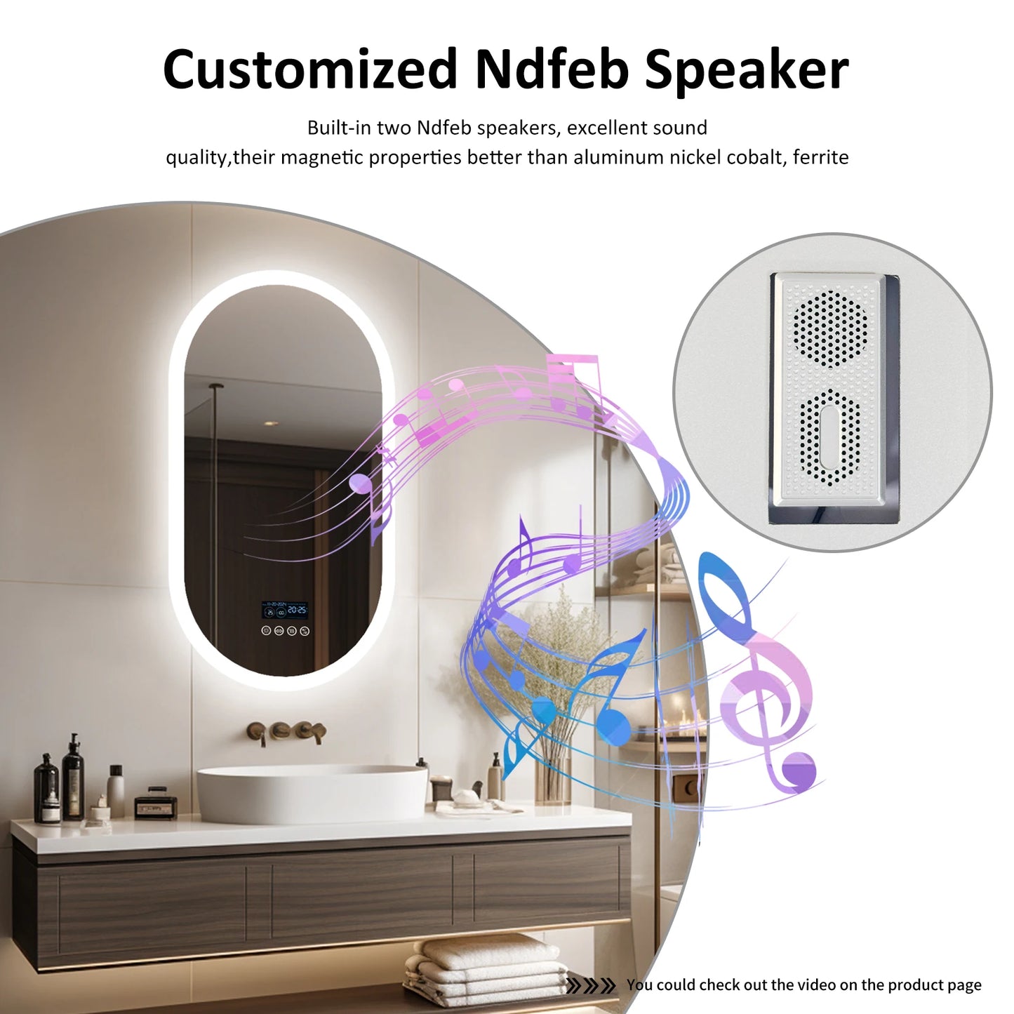 LUVODI Lighted Bluetooth Bathroom Mirror With LED Backlit Anti Fog