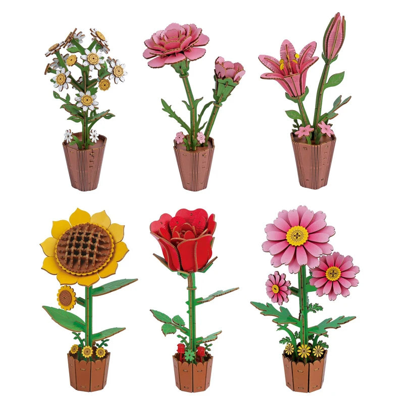 3D Wooden Puzzle Flower Bouquet Kit For Gift And Decor