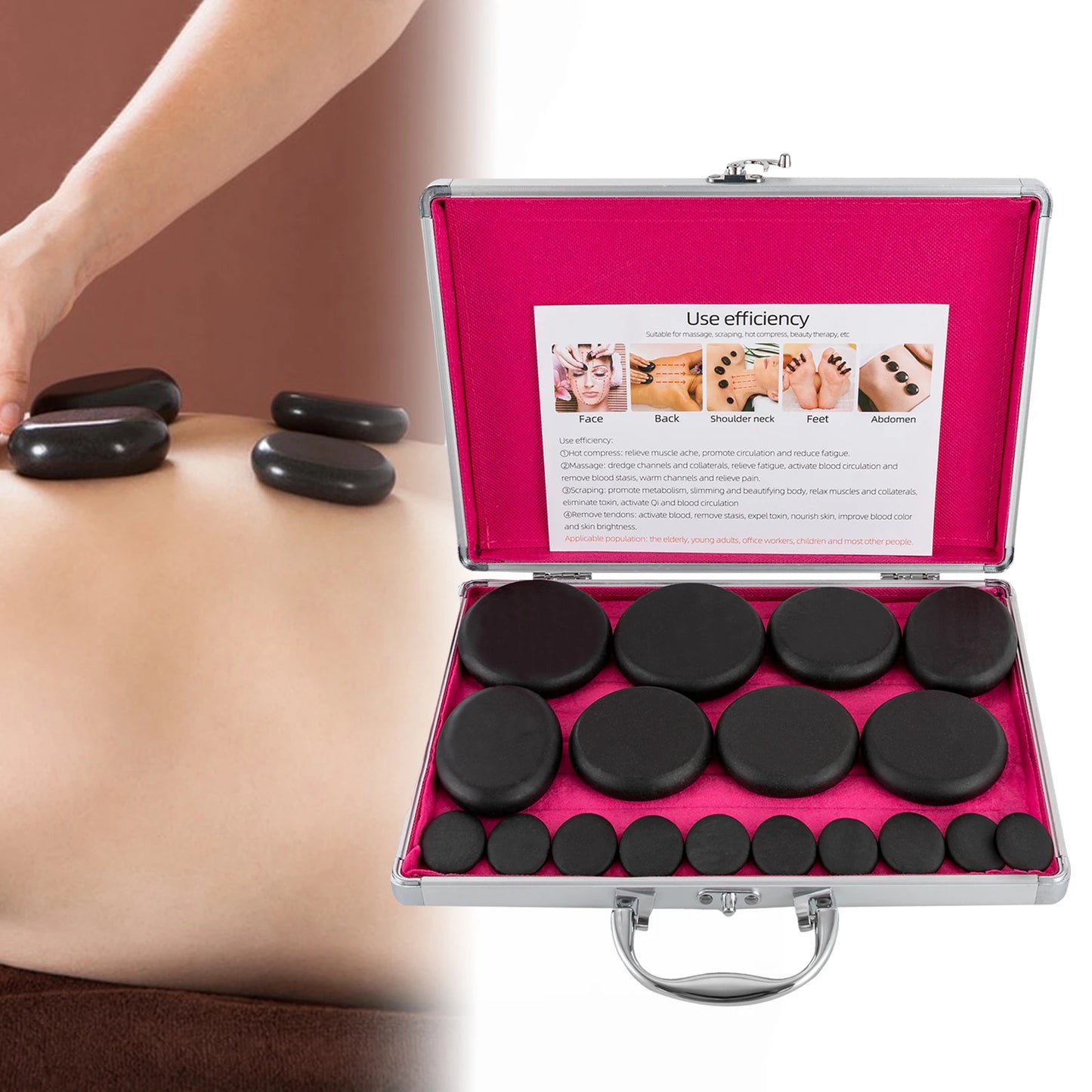 Bymaocar Hot Stones Massage Set With Heater Box
