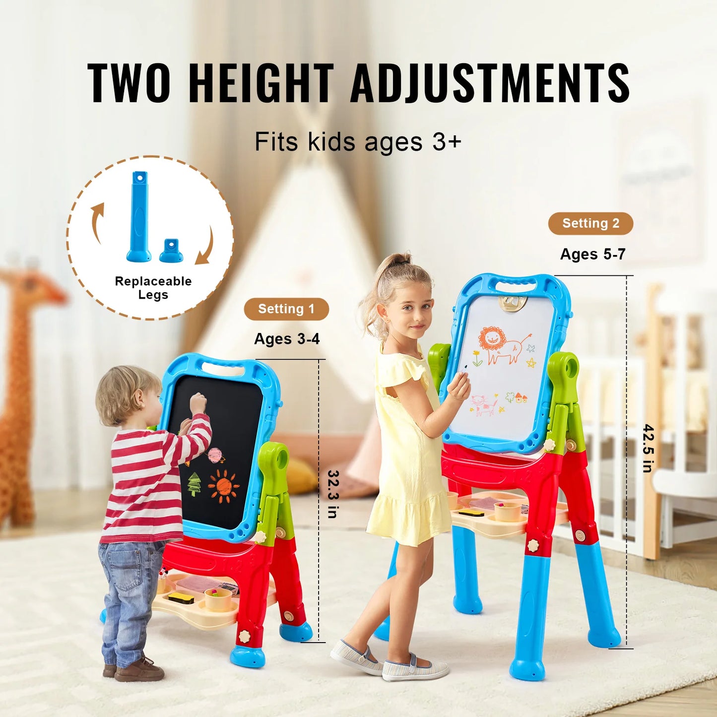SucceBuy Magnetic Drawing Board With Chalkboard Easel For Kids