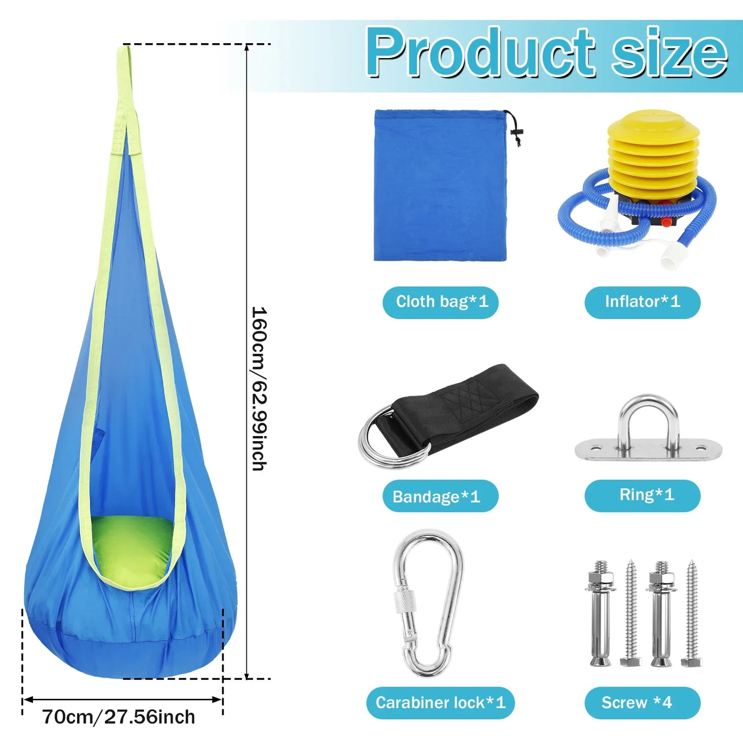 Sensory Swing Chair With Pocket Outdoor Hammock For Kids