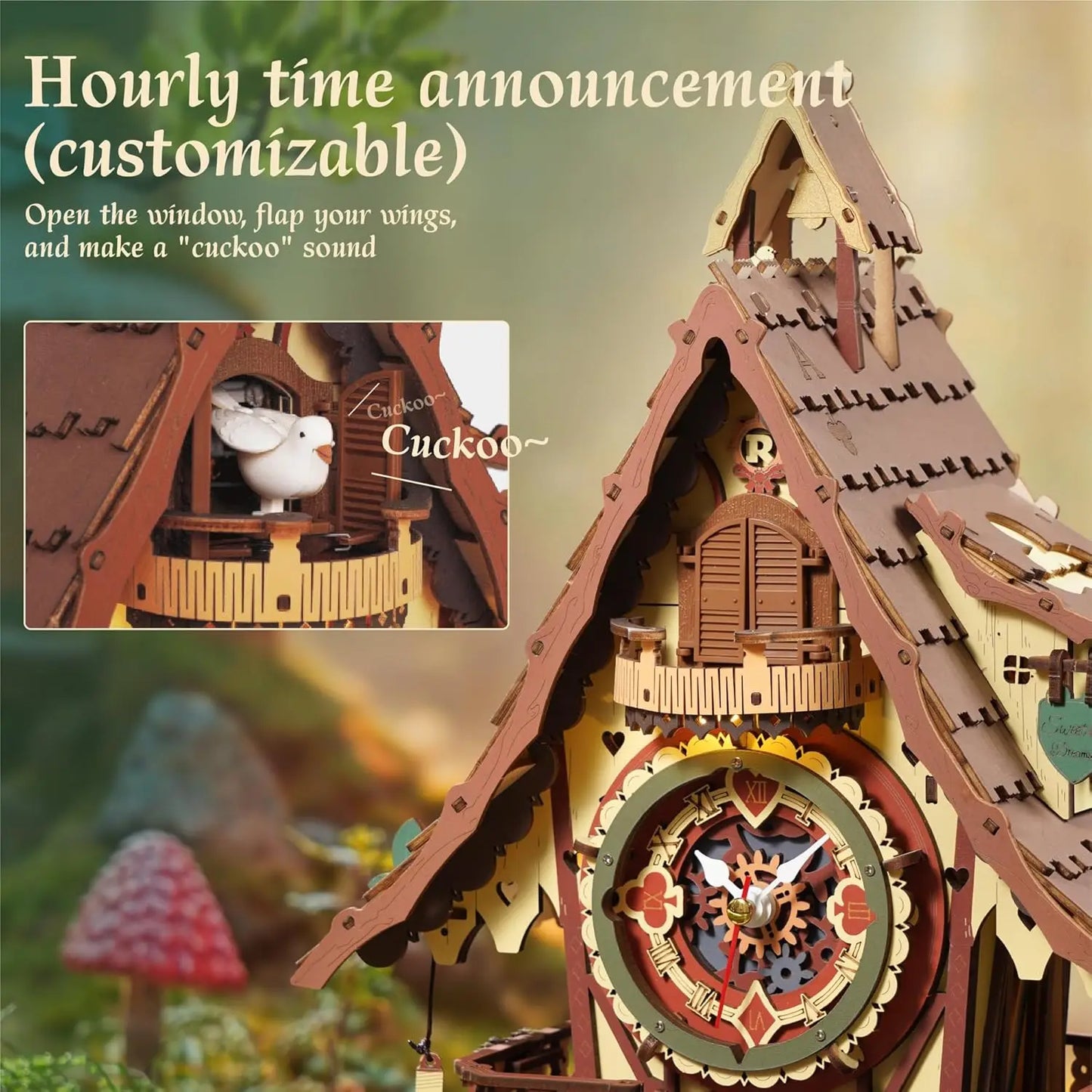 Robotime Rokr 3D Wooden Puzzle Cuckoo Clock Kit Working Bird