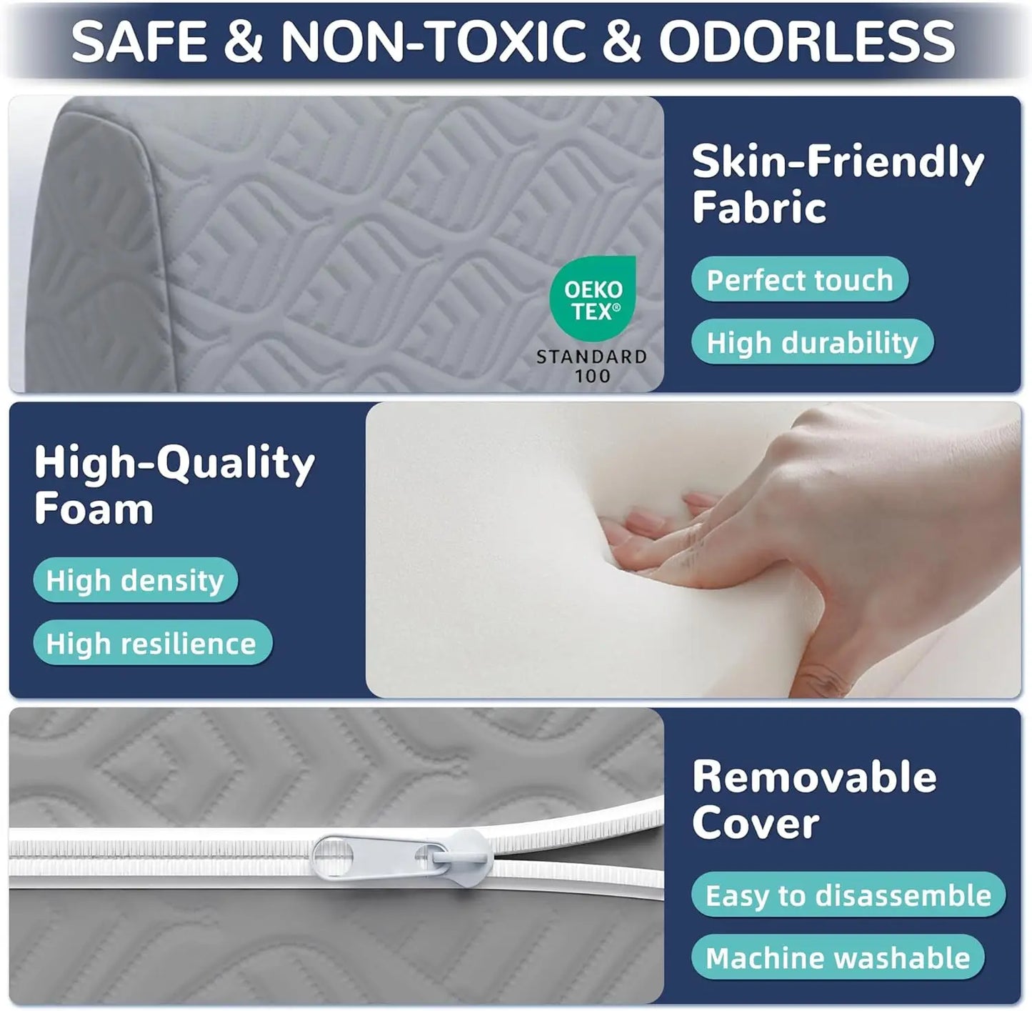 Soft Safety Bed Rail Bumper for Toddlers & Kids, Grey 59" with 3 Brackets for Twin to King Beds