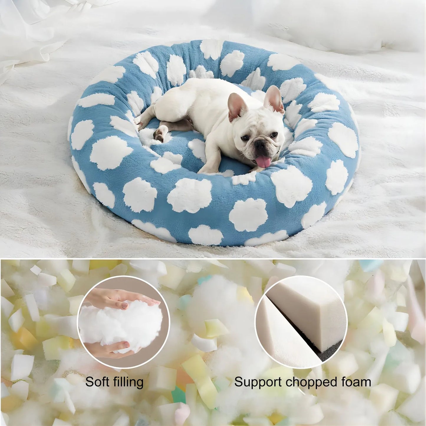 Round Donut Pet Bed With Raised Edges For Small Pets