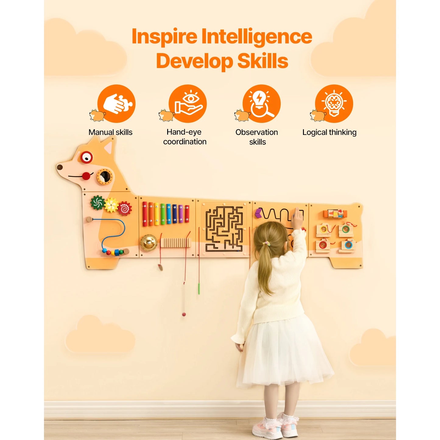 Montessori Wall Sensory Learning Activity Center for Kids