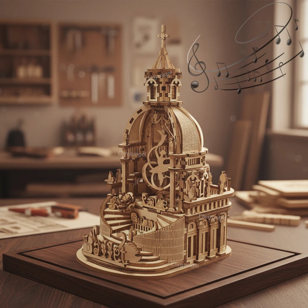 Yunhuisheng Castle Music Box 3D Wooden Puzzle Kit For Ages