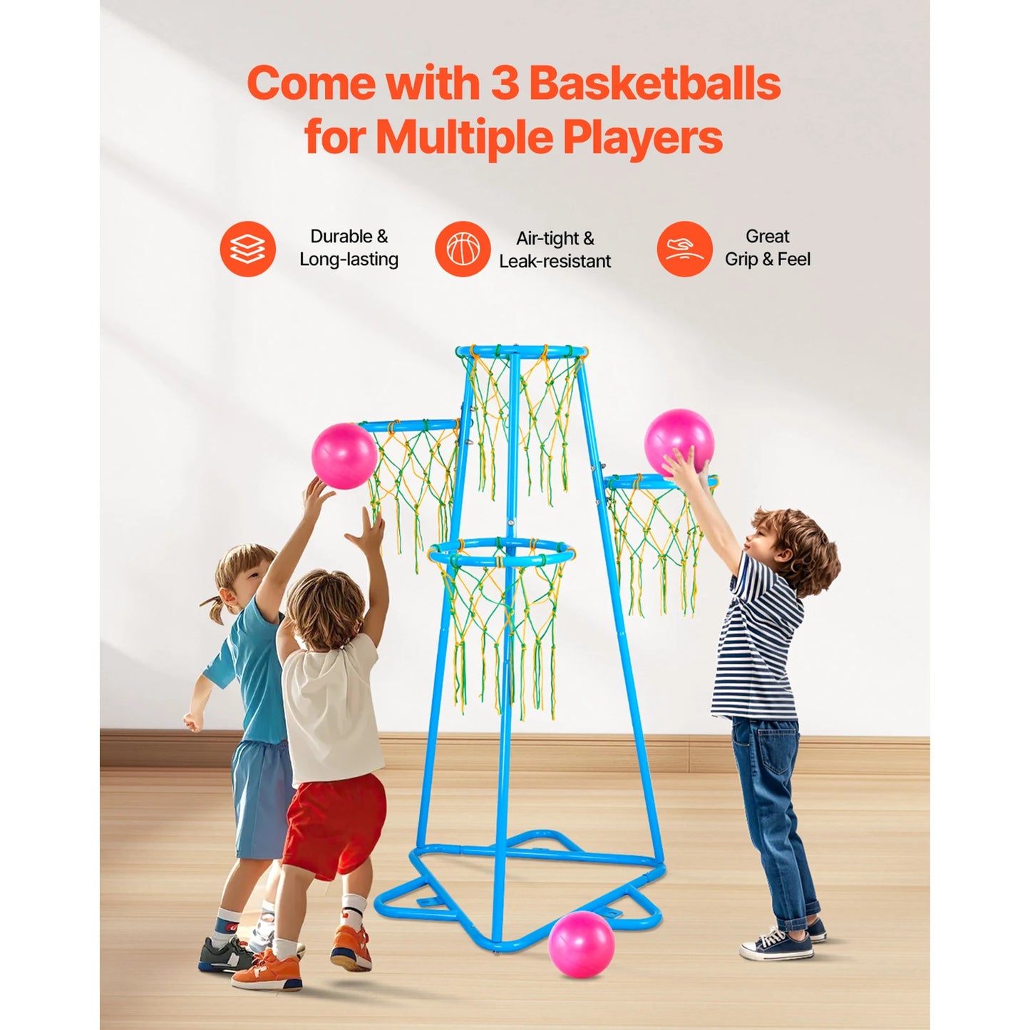 SucceBuy 4-Hoop Kids Basketball Hoop Stand With Adjustable Heights