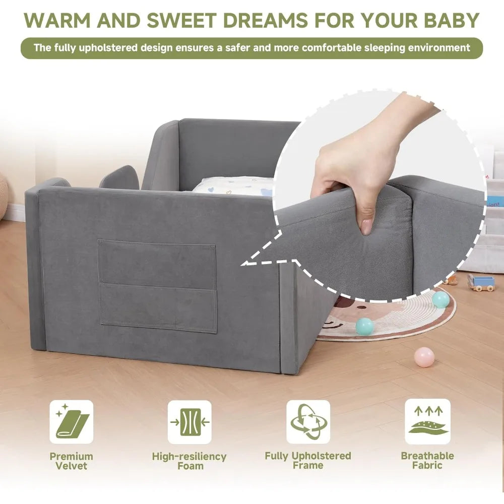 Toddler Floor Bed with Removable Safety Rails Kids Bed, Standard Crib Size, Safety Upholstered