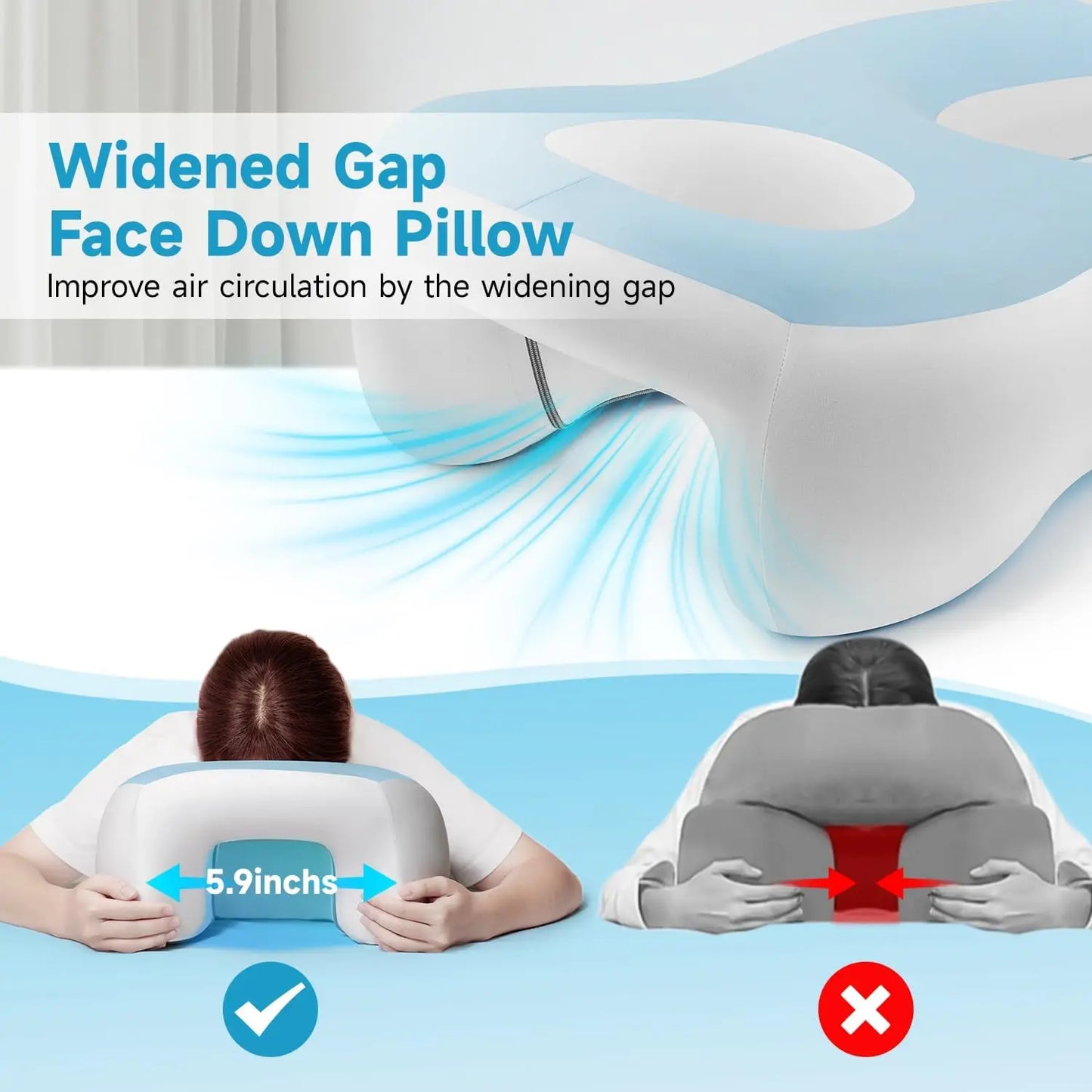 Memory Foam Face Down Pillow After Eye Surgery- Whole BBL Pillow Face Down for Stomach Sleep, Massage-Blue
