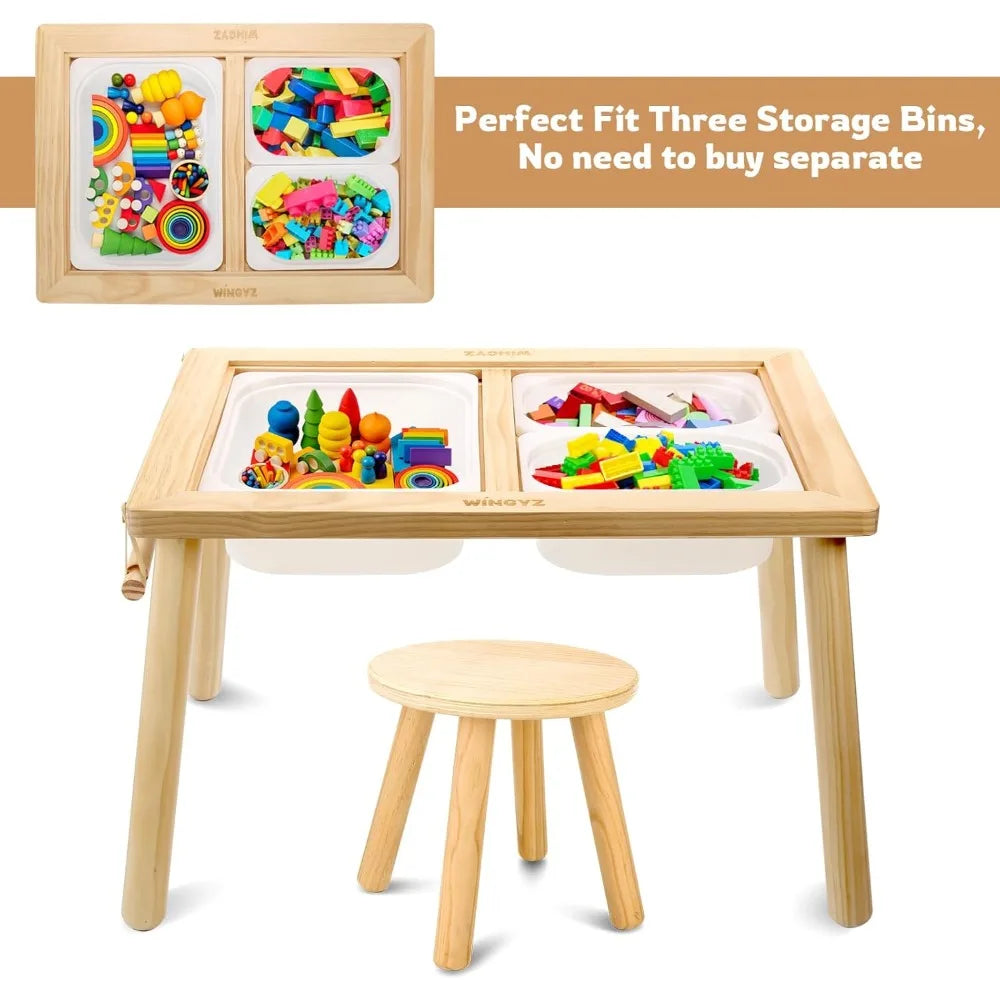 3 In 1 Kids Activity Table And Chair Set With Bins