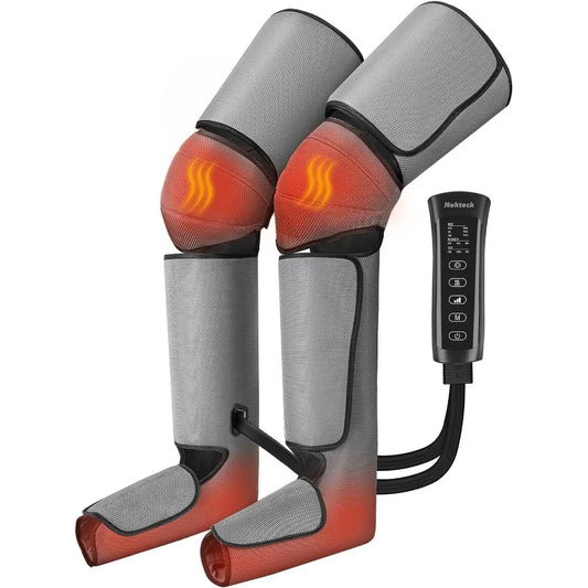Leg Massager for Circulation and Pain Relief Air Compression Foot Calf Thigh Massager with 2 Heat and 3 Vibration Functions 6 M