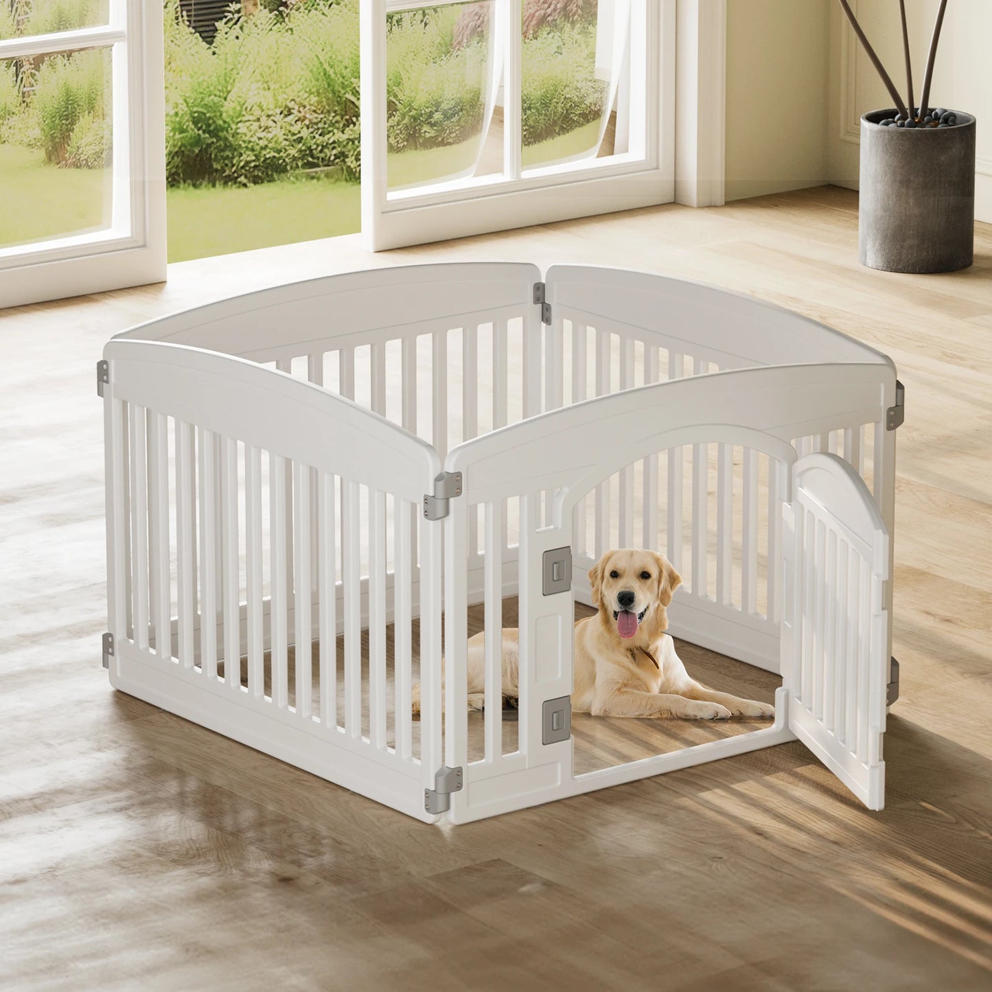 Dog Playpen 6 Panel 24IN Expandable Durable Pet Fence for Medium Dogs Indoor Outdoor Folding Portable Puppy Playpen