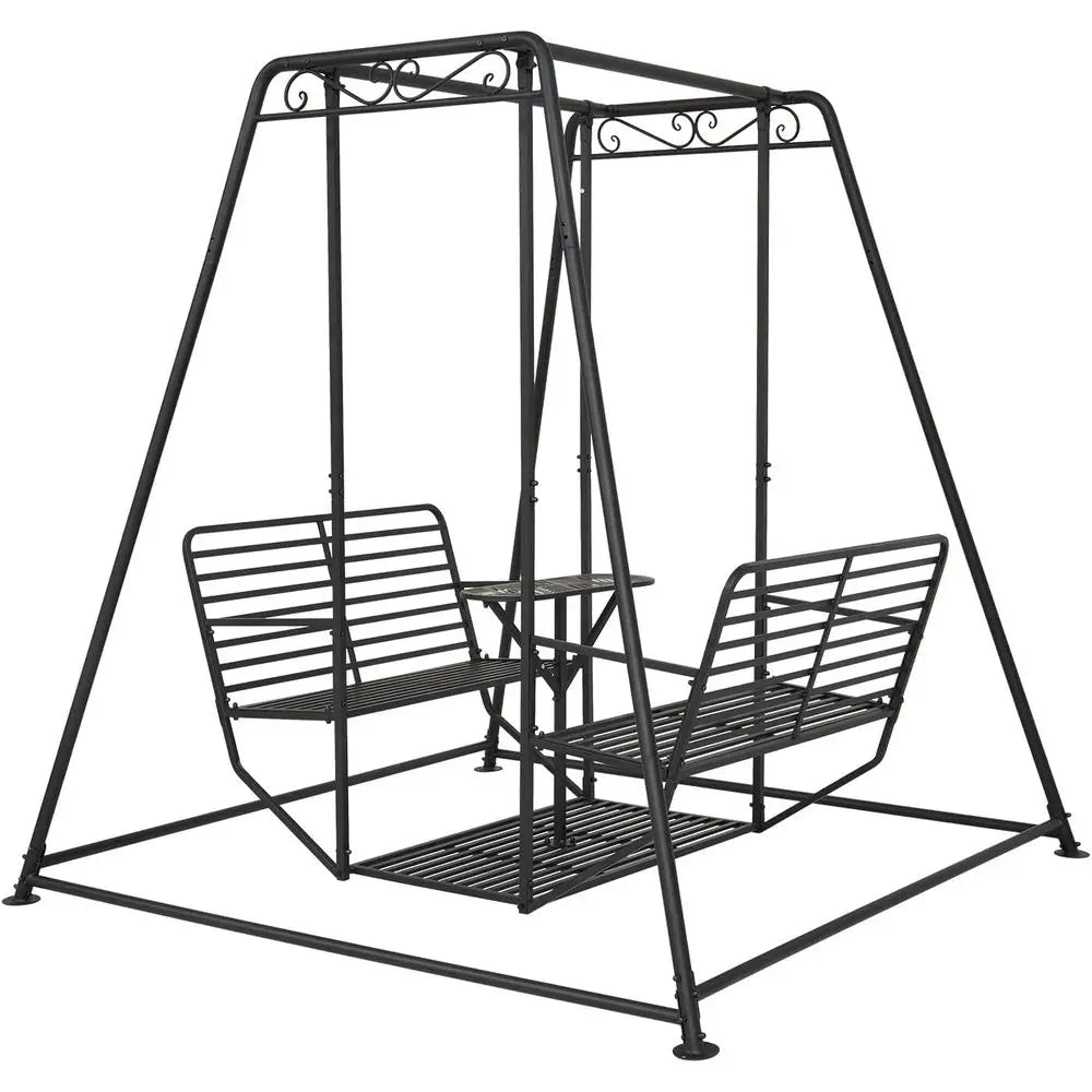 Heavy Duty 4 Seat Outdoor Metal Swing Chair With Table