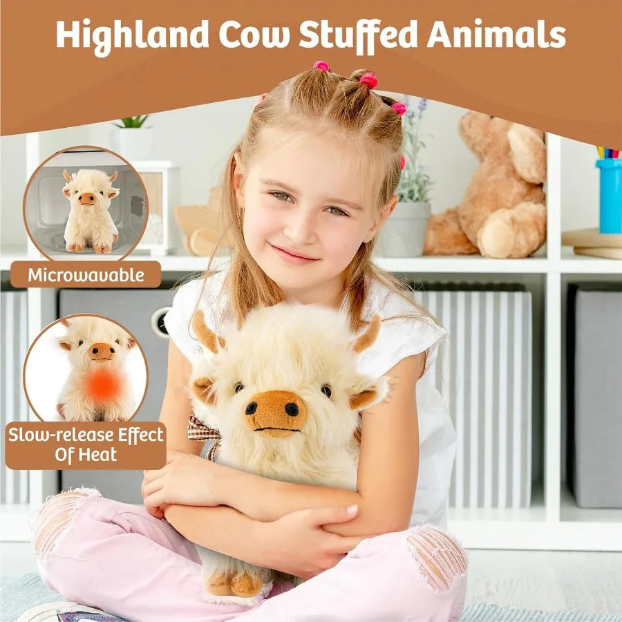 Marysun Microwavable Highland Cow Stuffed Animal Weighted Plush Heating Pad for Girls Women Elderly People Cozy Gift Warm Comfo