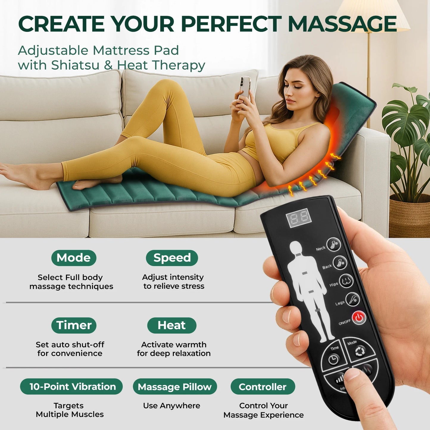 HIMOUTA Full Body Massage Mat With Heat And Detachable Pad