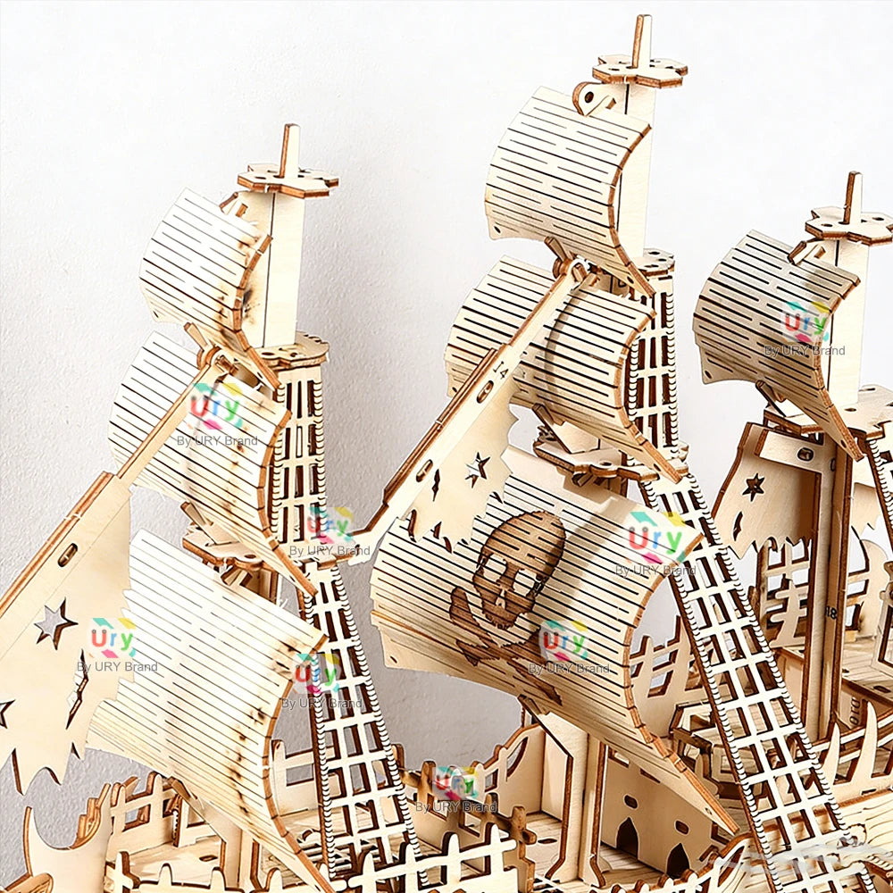 Ury DIY 3D Wooden Puzzle Halloween Ghost Pirate Ship Model For Home Decor