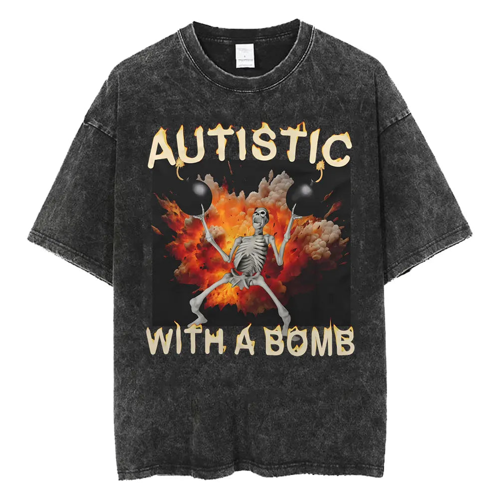 DshztoomaCN Autism Skeleton Meme T Shirt Men Women Harajuku Gothic