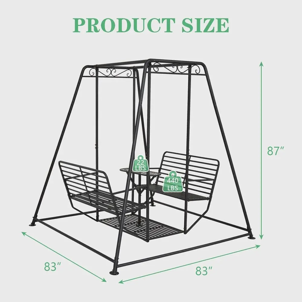 Heavy Duty 4 Seat Outdoor Metal Swing Chair With Table